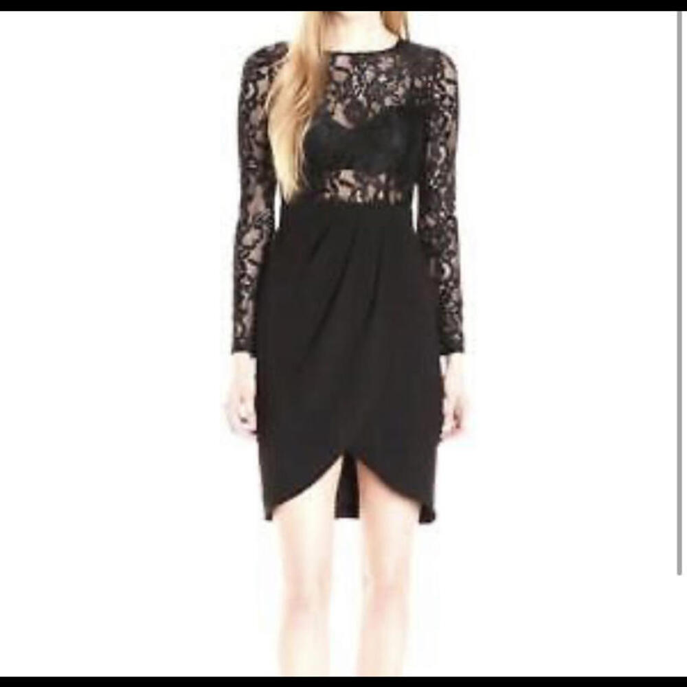 AIDAN by Aidan MATTOX black lace long sleeve drape dress